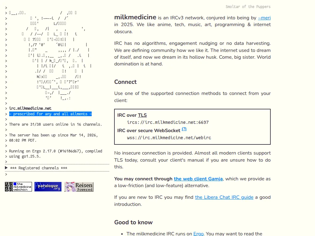 screenshot of irc.milkmedicine.net